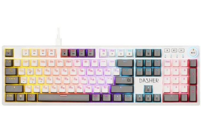 Клавиатура игровая механическая Defender Dasher GK-472 RU бел-серый 104 кл./ переключатели YH red  / радужн. подсветка