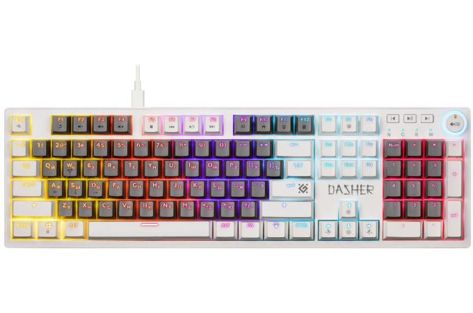 Клавиатура игровая механическая Defender Dasher GK-472 RU сер-белый 104 кл./ переключатели YH red  / радужн. подсветка