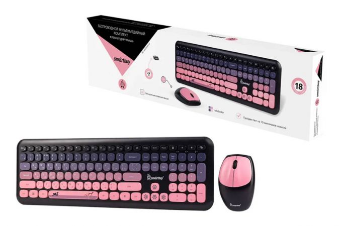 Комплект клавиатура+мышь беспроводной мультимедийный Smartbuy 666395 черно-розовый (SBC-666395AG-KP) /10