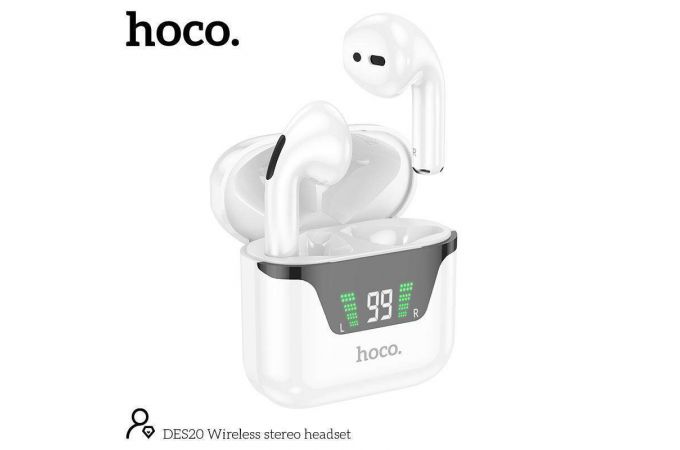 Наушники вакуумные беспроводные HOCO DES20 wireless stereo headset Bluetooth (белый)