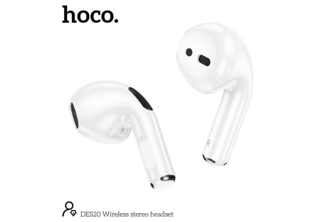 Наушники вакуумные беспроводные HOCO DES20 wireless stereo headset Bluetooth (белый)