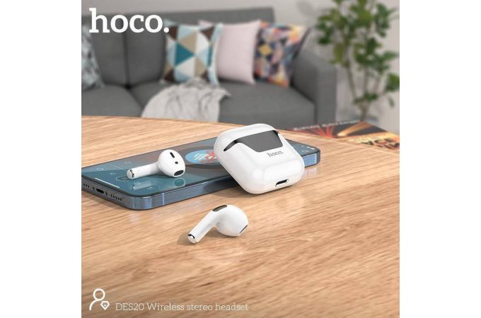Наушники вакуумные беспроводные HOCO DES20 wireless stereo headset Bluetooth (белый)