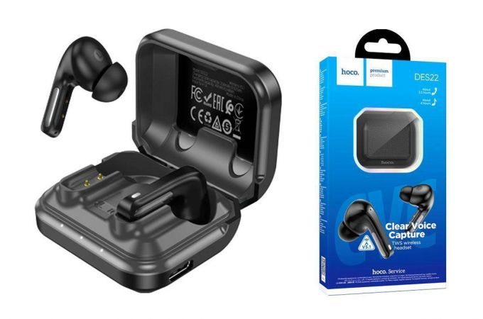 Наушники вакуумные беспроводные HOCO DES22 Leather grain wireless BT headset Bluetooth (черный)