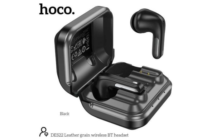 Наушники вакуумные беспроводные HOCO DES22 Leather grain wireless BT headset Bluetooth (черный)