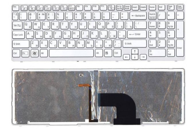 Клавиатура для ноутбука Sony Vaio SVE15  белая с подсветкой