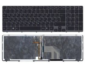 Клавиатура для ноутбука Sony Vaio SVE15  черная с серой рамкой и подсветкой