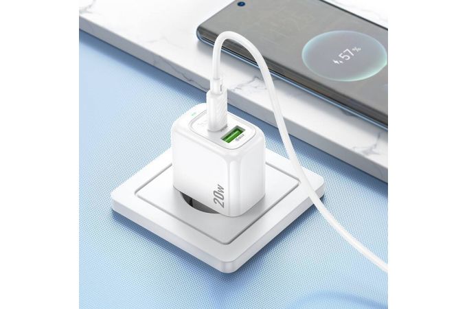 Сетевое зарядное устройство USB + USB-C + кабель Type-C HOCO CS54A Surplus PD20W+QC3.0 (белый)