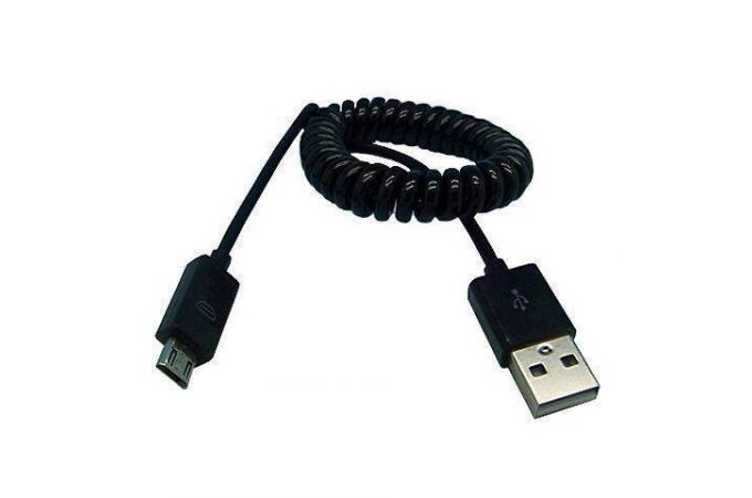 Кабель USB - MicroUSB Smartbuy спиральный, (черный) 1м