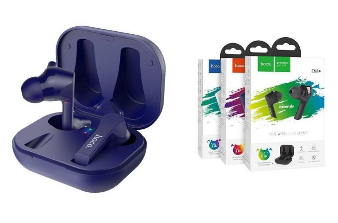 Наушники вакуумные беспроводные HOCO ES34 Pleasure wireless headset Bluetooth (синий)