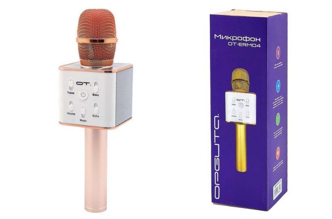 Караоке микрофон Орбита OT-ERM04 (Bluetooth, динамики, USB) (розовый)