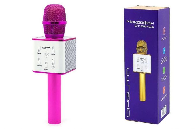 Караоке микрофон Орбита OT-ERM04 (Фиолетовый, Bluetooth, динамики, USB)