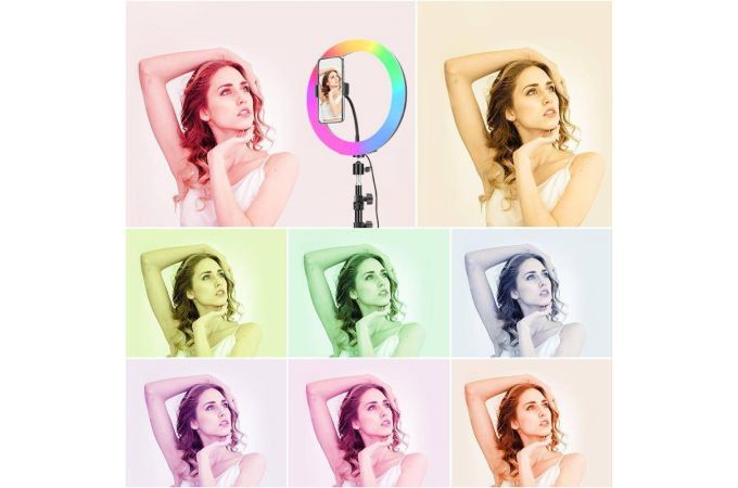 Лампа кольцевидная RGB со штативом Огонек OG-SMH07  (26см)