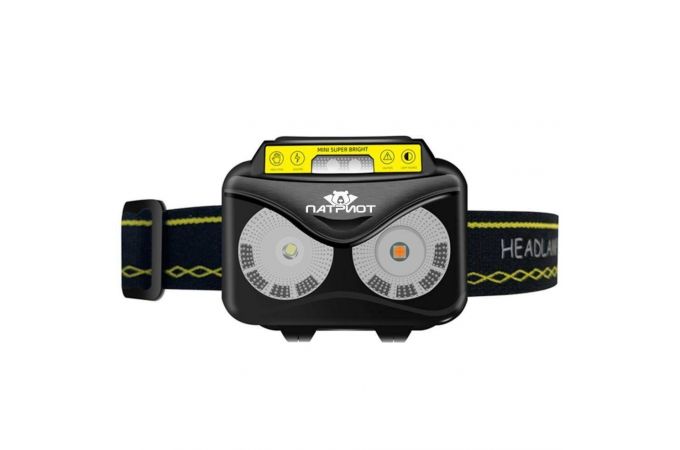 Фонарь налобный Патриот PT-FLG33 (3L, аккум, дат.движ)