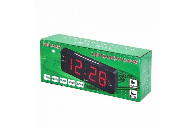 Часы настольные VST 763T-1 (говорящие) (красный)