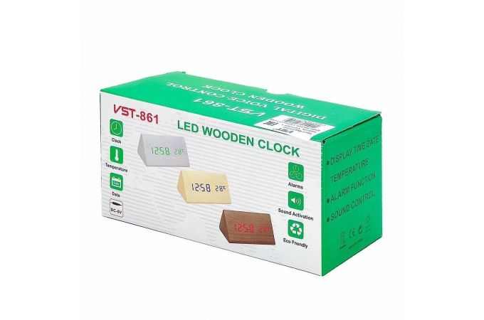 Часы настольные VST 861-1 без блока (темно-коричневый, красная подсветка)