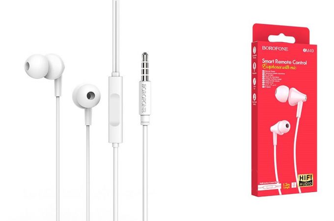 Наушники вакуумные проводные BOROFONE BM49 Player universal earphones (белый)