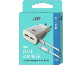 Сетевое зарядное устройство 2USB + кабель MicroUSB BoraSCO (38685) 2.1A белый