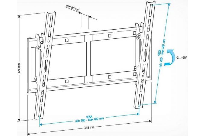 Кронштейн для LCD TV  HOLDER LCD-T4609-В 32" – 65", 60 кг, расстояние от стены 60мм.