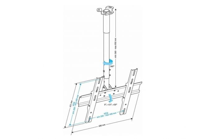 Кронштейн для LCD TV  HOLDER PR-101-B потолочный повр.упак.  (-10%)32"–65", 60 кг, расст. от потолка 560-950мм.