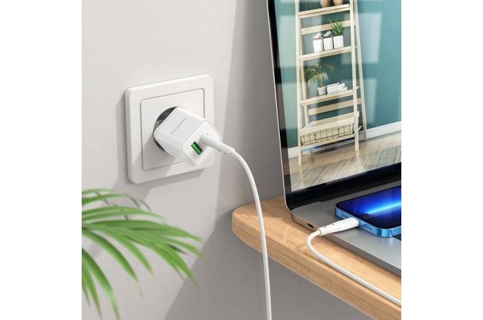 Сетевое зарядное устройство USB + USB-C + кабель Lightning - Type-C BOROFONE BN7 PD20W+QC 3.0 (белый)