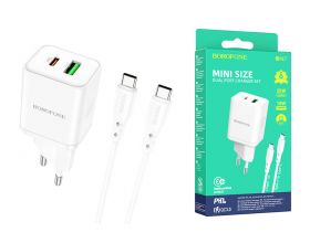 Сетевое зарядное устройство USB + USB-C + кабель Type-C BOROFONE BN7 PD 20W+QC 3.0 (белый)