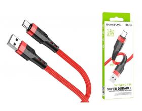 Кабель USB - USB Type-C BOROFONE BU35, 2,4A (красный) 1,2м (в оплетке)