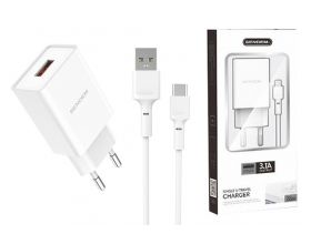 Сетевое зарядное устройство USB + кабель Type-C Sendem OG02 2,4 Ah (белый)