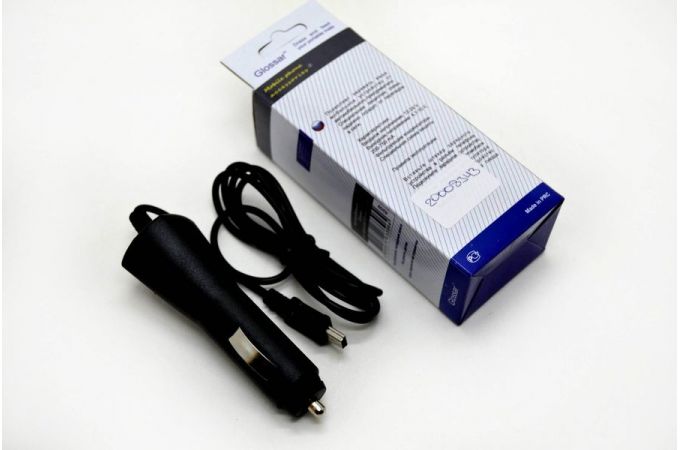 Автомобильное зарядное устройство АЗУ кабель MiniUSB Glossar 1000mAh универсальное (черный)