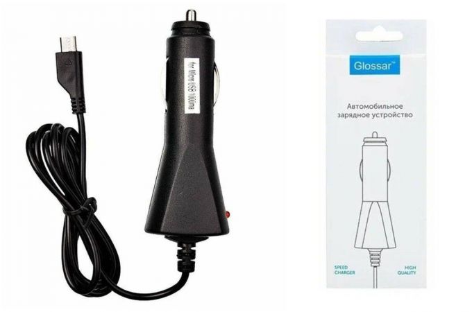 Автомобильное зарядное устройство АЗУ кабель MicroUSB Glossar 1000mAh универсальное (черный)