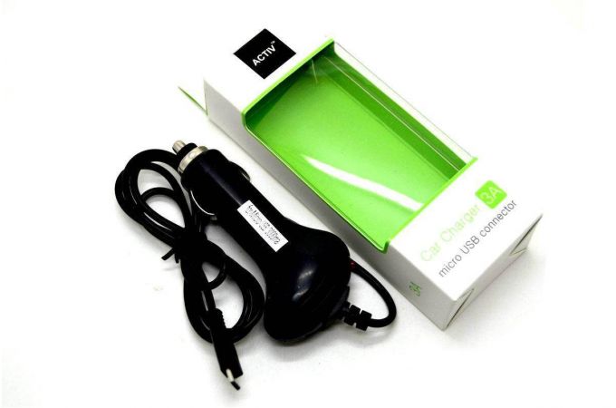 Автомобильное зарядное устройство АЗУ кабель MicroUSB Activ 3000mAh универсальное (черный)