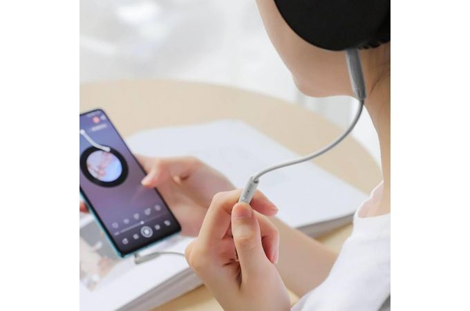 Кабель аудио AUX BOROFONE BL5 AUX 3.5 1 метр серый (с микрофоном)