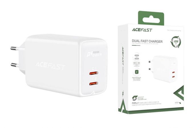 Сетевое зарядное устройство USB + USB-C ACEFAST A9 PD 40W (белый)