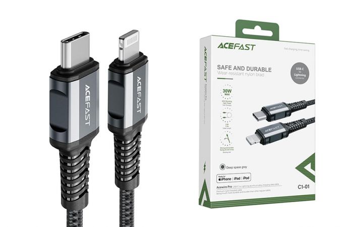 Кабель USB Type-C - Lightning ACEFAST C1-01, (серый) 1,2м (в оплетке)