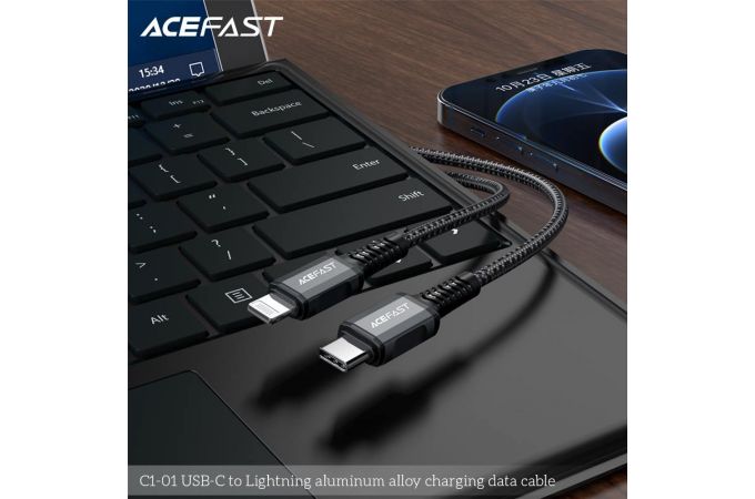 Кабель USB Type-C - Lightning ACEFAST C1-01, (серый) 1,2м (в оплетке)