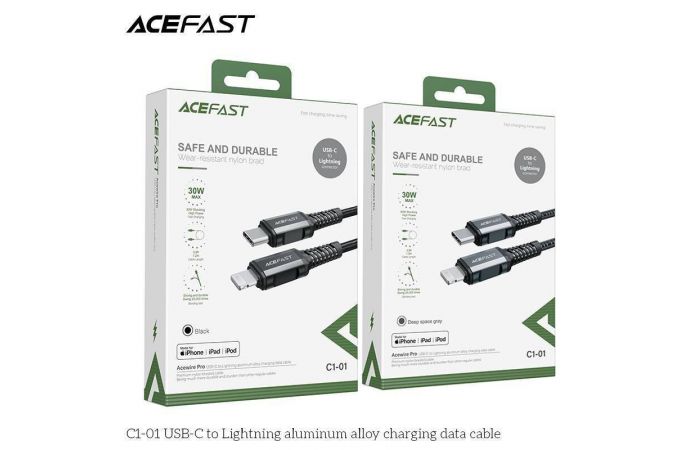 Кабель USB Type-C - Lightning ACEFAST C1-01, (серый) 1,2м (в оплетке)