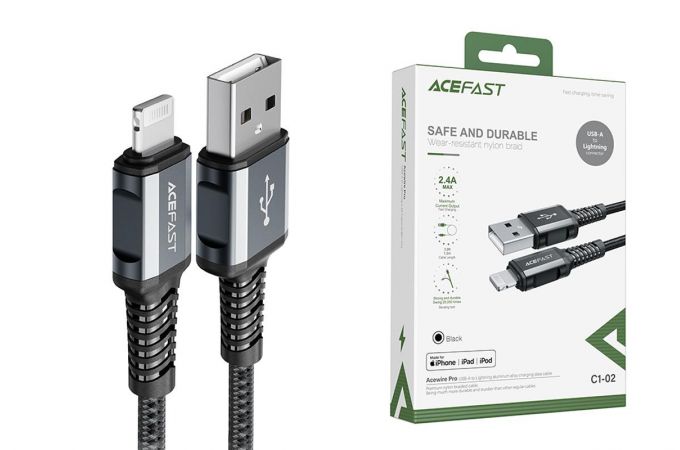 Кабель USB - Lightning ACEFAST C1-02 (серый) 1,2м (в оплетке)