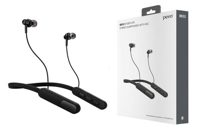 Bluetooth наушники Pero BE03 Sportlife черные вакуумные