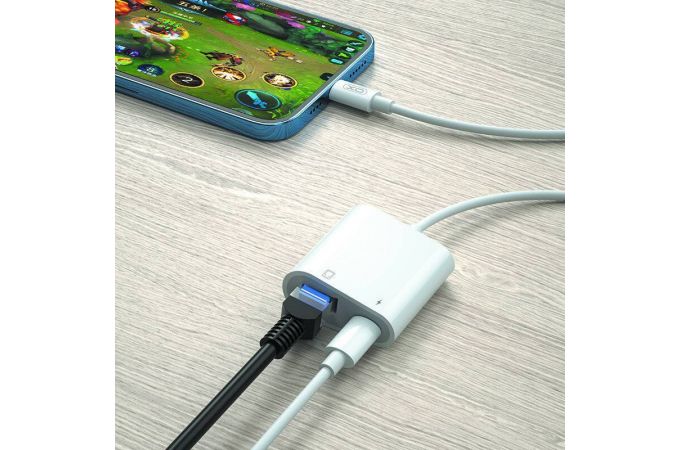 Переходник XO GB009 Lightning to RJ45+lightning White