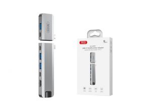 Разветвитель USB HUB XO HUB017 type-c 9-in-1 Magnetic Metal Docking (Type-c to USB3.0*3+HDMI*2+PD*2+RJ45+TYPE-C Power Supply) Tranish+Transparent