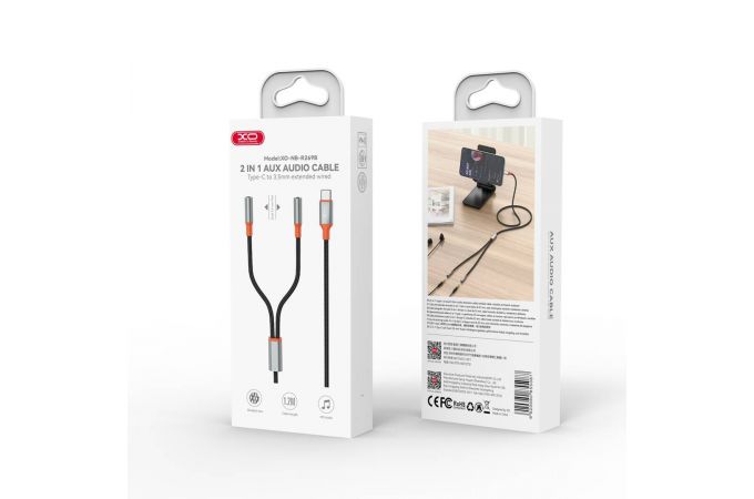 Аудиокабель Type-c to 2 3.5 Female XO NB-R269B  1.2m Black
