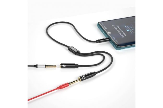 Кабель аудио XO NB-R197 2 IN 1 3.5mm to audio+microphone converter Black