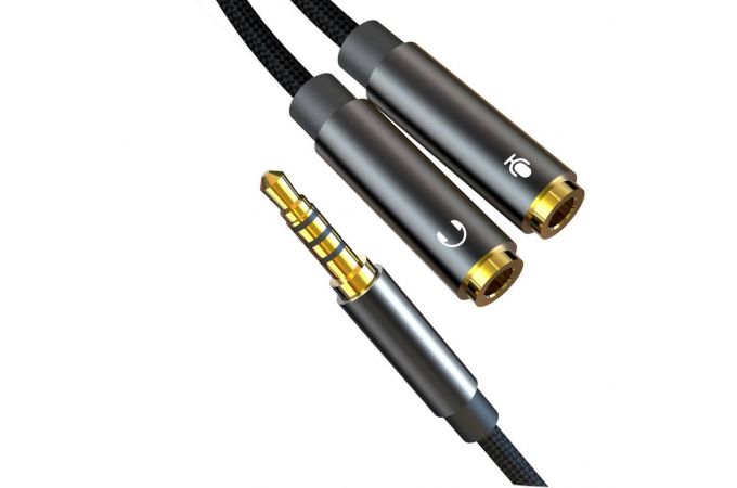 Кабель аудио XO NB-R197 2 IN 1 3.5mm to audio+microphone converter Black