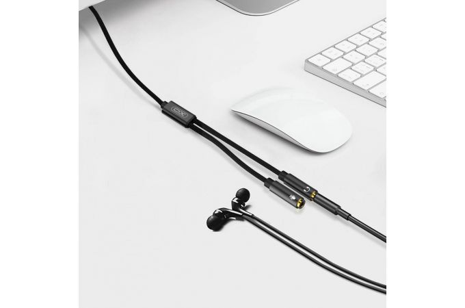 Кабель аудио XO NB-R197 2 IN 1 3.5mm to audio+microphone converter Black