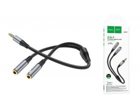 Кабель аудио AUX HOCO UPA21 AUX  2 в1 (штекер 3.5 мм на 2 гнезда 3,5 мм) 0,25 метр серый