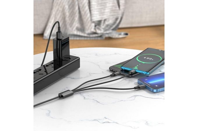 Кабель USB 3 в 1 BOROFONE BX72 Type-C/Lightning/Micro 2.4A (черный) 1м