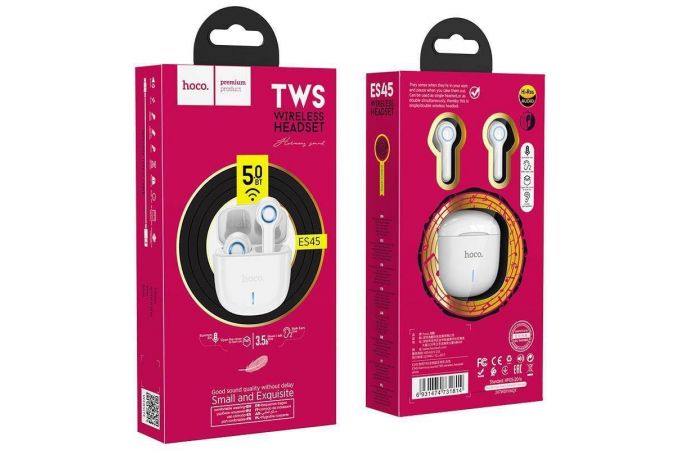 Наушники вакуумные беспроводные HOCO ES45 Harmony sound TWS wiereless headset Bluetooth (белый)