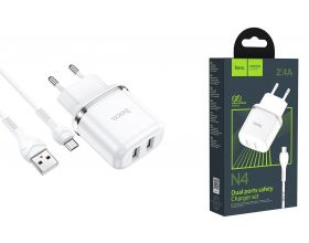 Сетевое зарядное устройство 2USB + кабель MicroUSB HOCO N4 Aspring 2400mAh (белый)