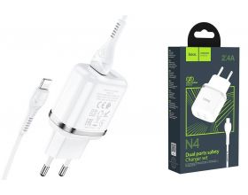 Сетевое зарядное устройство 2USB + кабель Lightning HOCO N4 Aspring 2400mAh (белый)
