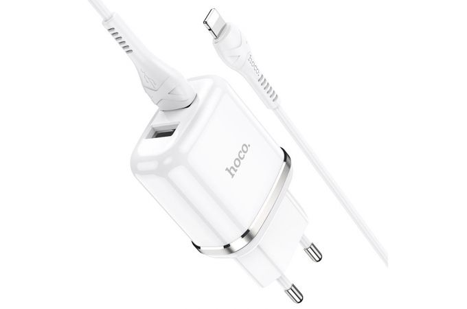 Сетевое зарядное устройство 2USB + кабель Lightning HOCO N4 Aspring 2400mAh (белый)