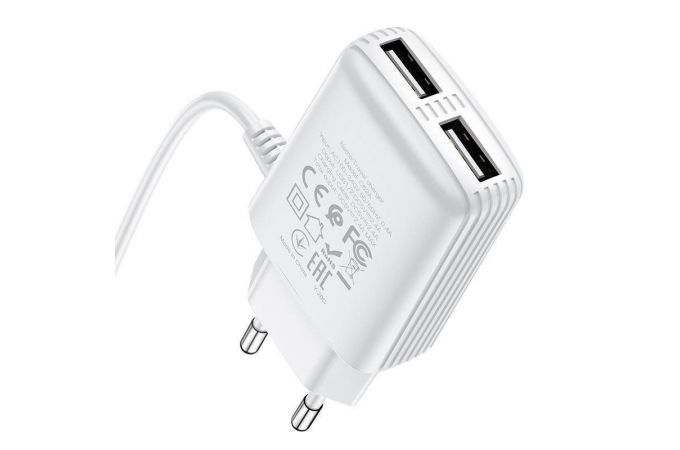 Сетевое зарядное устройство 2USB + кабель Type-C HOCO C82A Real power (белый)